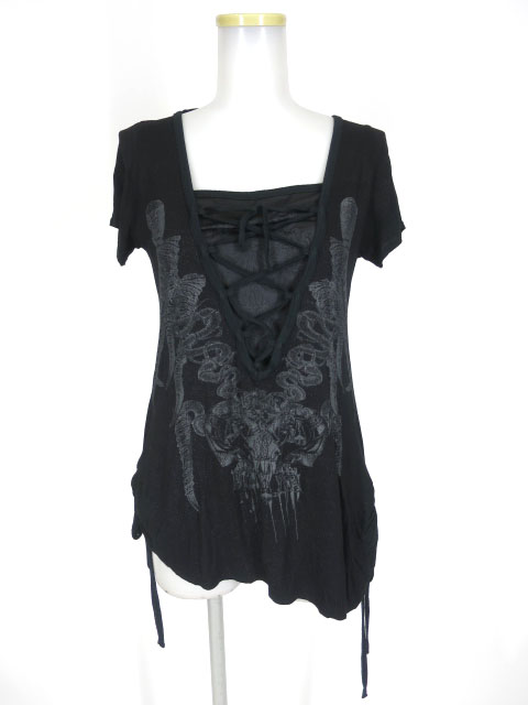 NAOTO SEVEN ラメ入り編み上げ半袖カットソー