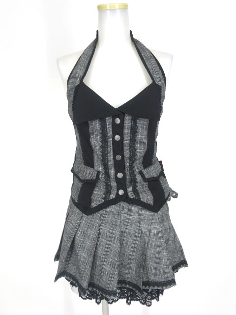 OZZ ONESTE チェック柄切替ホルターネックベスト＆プリーツスカート セット