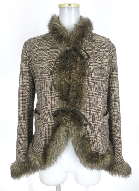 The Gabriel Chelsea ファー付きチェック柄ショートコート