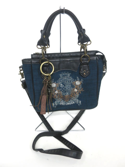 Ozz Croce ローズ刺繍入りエンブレムデザインショルダーバッグ