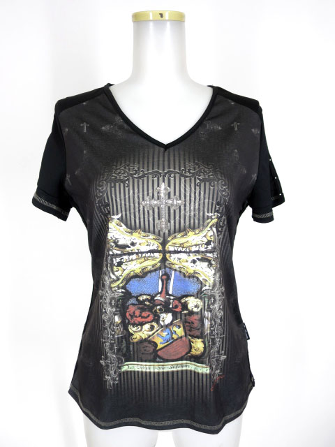 Ozz Croce ゴシックプリントVネック半袖カットソー