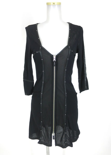 Ozz Croce メッシュチュールジップロングカーディガン