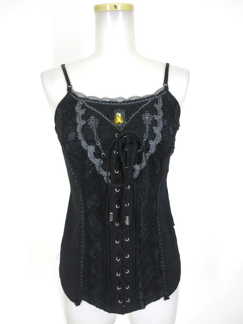 OZZ ANGELO レース&編み上げ付きキャミソール