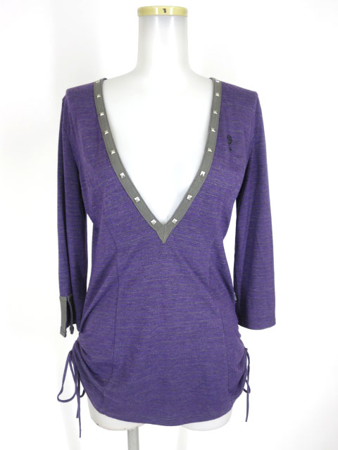 Ozz Croce スタッズ付きVネック七分袖カットソー