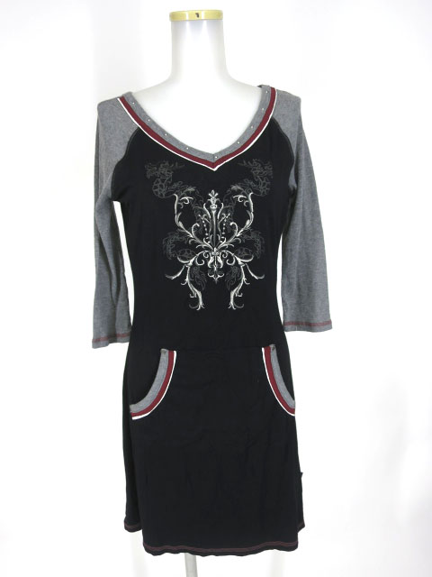 Ozz Croce リブ切替七分袖カットワンピース