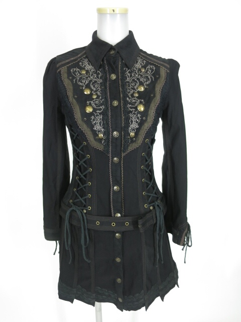 OZZ ANGELO 編み上げ付き2wayシャツワンピース