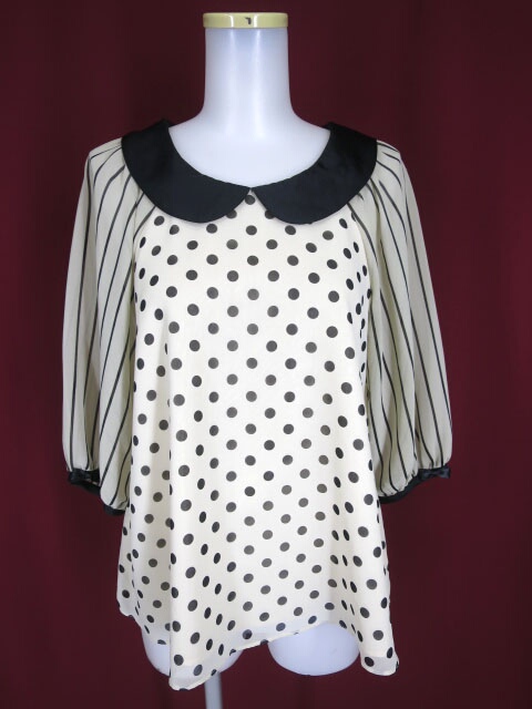 Emily Temple cute ドット＆ストライプ柄シフォンプルオーバーブラウス