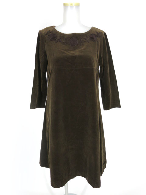 田園詩 ローズ刺繍入り別珍ワンピース