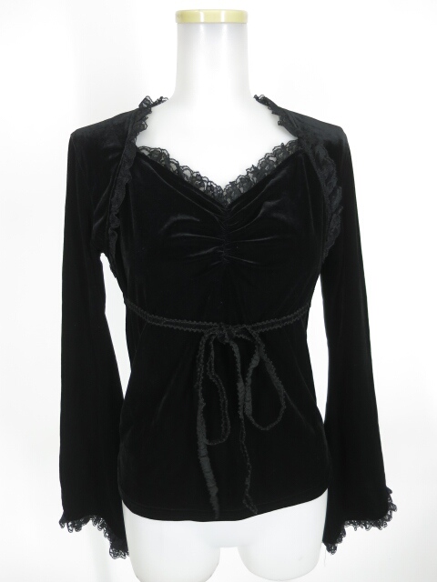 Qutie Frash フレア袖ベロア長袖カットソー