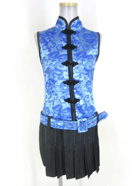 Qutie Frash デニム切替チャイナノースリーブワンピース