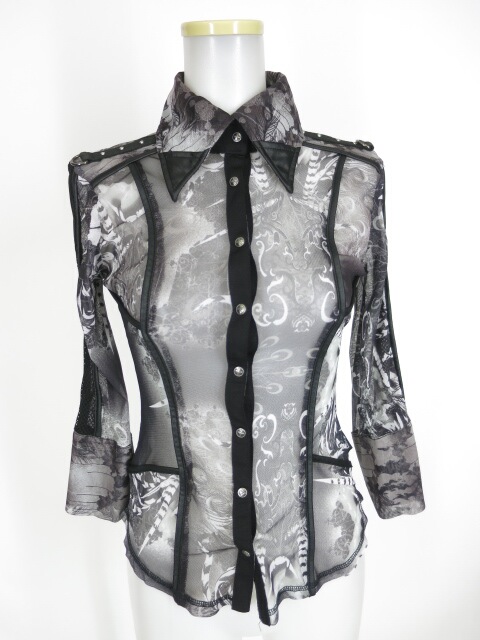 Ozz Croce 孔雀柄メッシュチュールブラウス