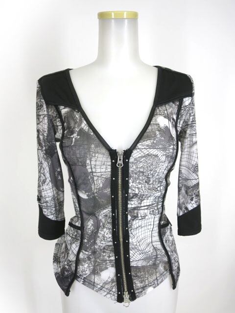 Ozz Croce 龍＆地図柄メッシュチュールジップアップカーディガン