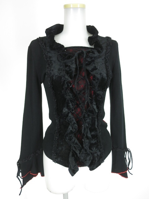 Ozz On ベロアフリル付き長袖ニットプルオーバー