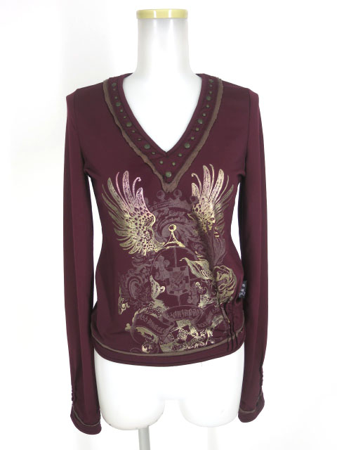 OZZ ANGELO エンブレムプリントVネック長袖カットソー