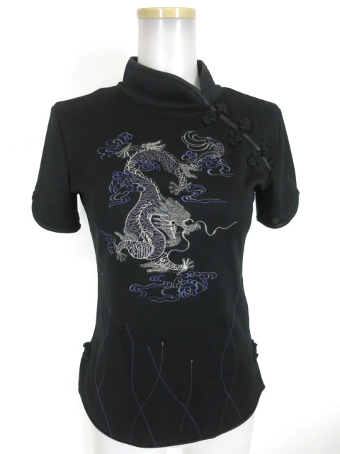 Ozz On hikozoh 龍刺繍入りチャイナ半袖カットソー