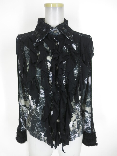 OZZ ANGELO フリル付き絵画柄ブラウス