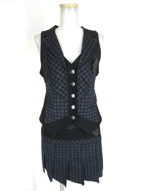 Ozz Croce チェック柄ウールプリーツスカート＆ベスト セット