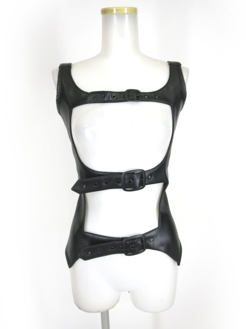 HEAVY RED フェイクレザーコルセットビスチェ