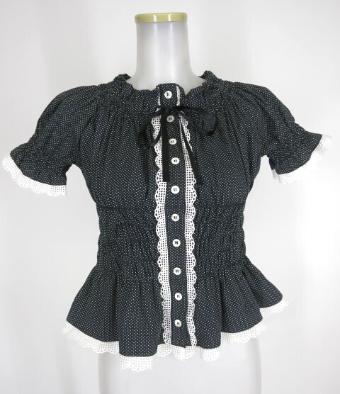 Jane Marple ドット柄シャーリング半袖ブラウス