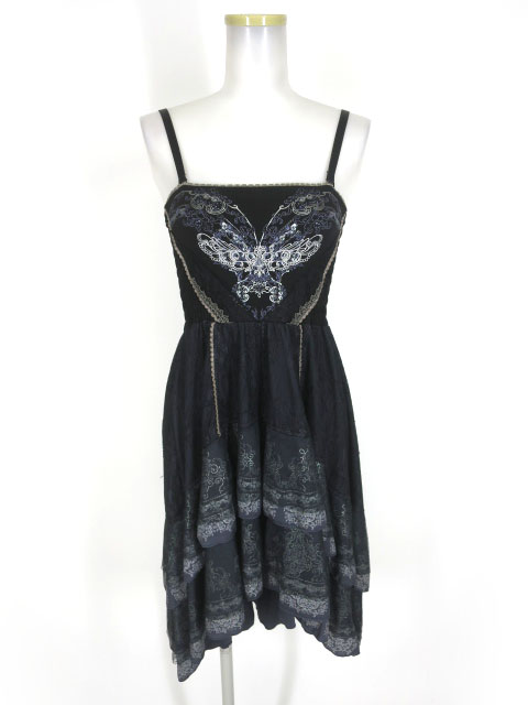 OZZ ANGELO レース重ね後ろロングノースリーブワンピース