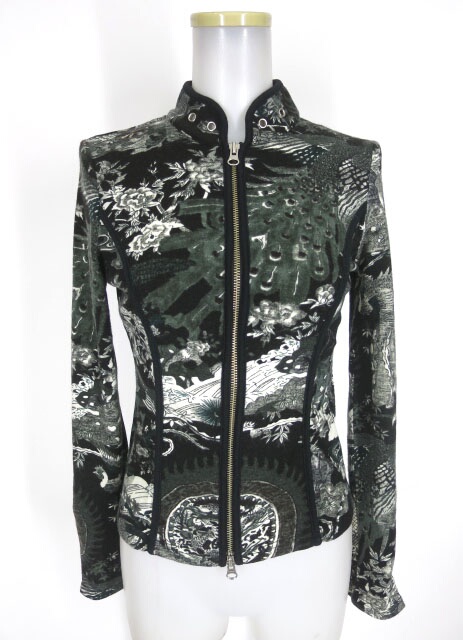 Ozz On 和柄ニットジップカーディガン