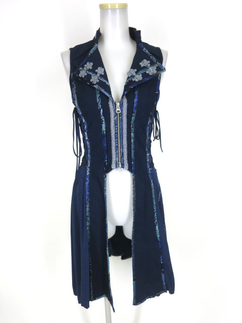 OZZ ONESTE チャイナパイピングジップアップロングベスト