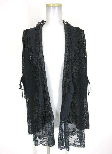 OZZ ANGELO レース裏地付きシースルーニットカーディガン