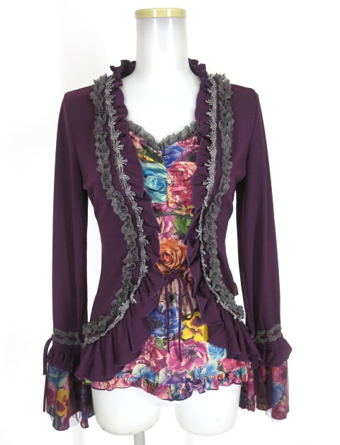 OZZ ONESTE ボレロ重ね風フラワー柄長袖カットソー