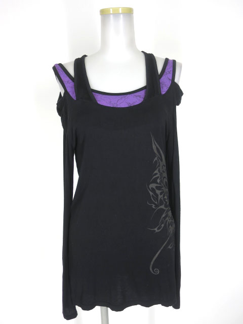 h.NAOTO Sixh. トライバル蝶プリント長袖カットソー