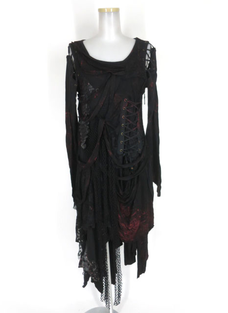 DARK RED RUM H.jelly レース＆ドラゴンレザー付きワンピース