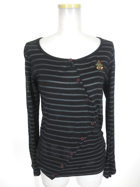 h.ANARCHY 斜めボタンボーダーカーディガン