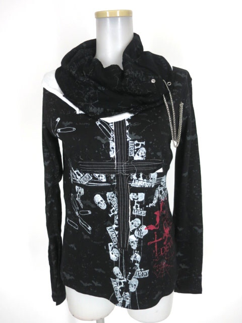 h.ANARCHY タートルネックニット切替クロスデザイン長袖カットソー