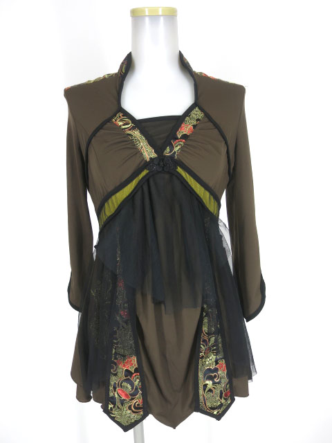 OZZ ONESTE メッシュ重ねチャイナチュニック