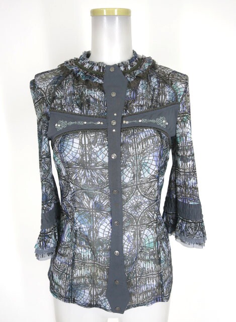 OZZ ANGELO 総柄メッシュ七分袖ブラウス