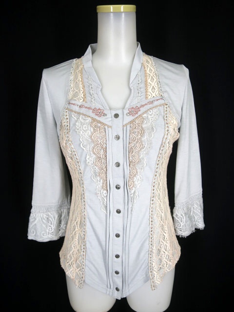 OZZ ANGELO レース付き七分袖ブラウスカーディガン