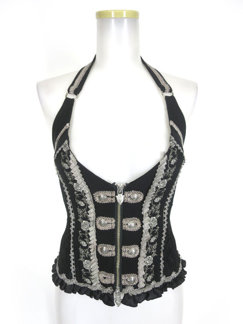 OZZ ONESTE ローズ刺繍ホルターネックコルセットベスト