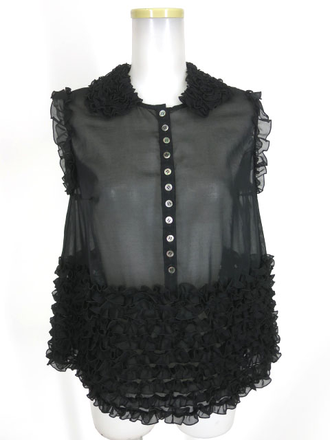 Bilitis dix-sept ans シースルーフリルノースリーブブラウス