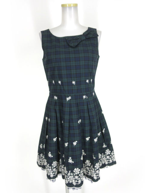 PLACE PAUSE 刺繍入りチェック柄ノースリーブワンピース