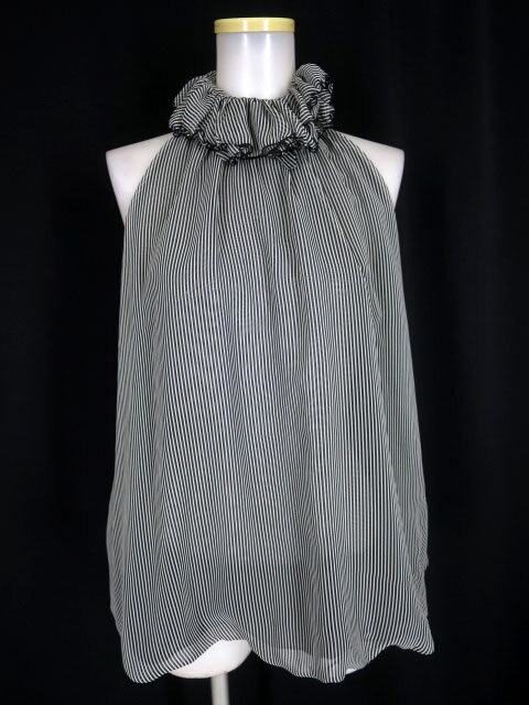 alice auaa ストライプ柄 フリルネックノースリーブバルーンプルオーバーブラウス