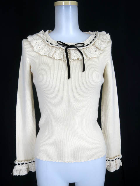 Emily Temple cute ベロアリボン通しリブニットセーター