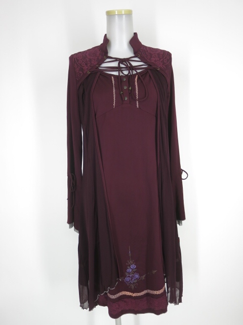 Ozz Croce ローズ刺繍入り メッシュ重ね長袖ワンピース