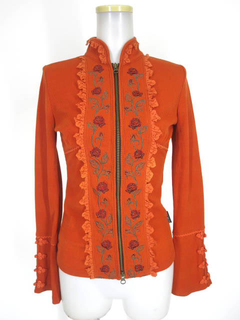 OZZ ONESTE ローズ刺繍入りジップカーディガン