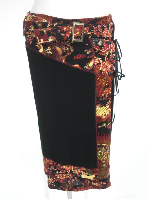 Ozz On 和柄ニット巻きスカート