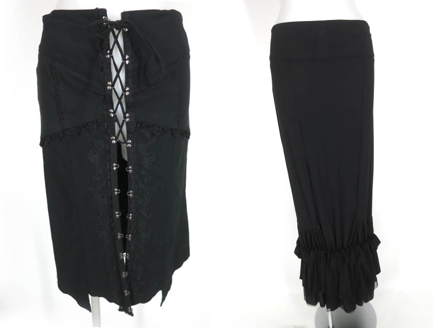 OZZ ONESTE 編み上げ付きローズ刺繍入りスカート