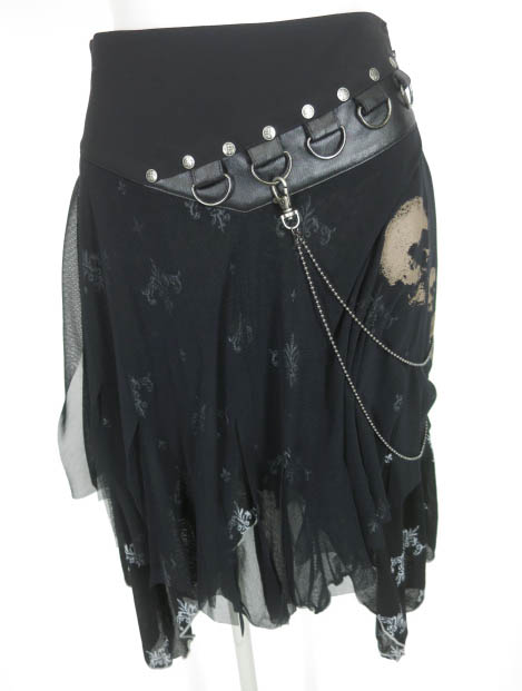 Ozz On hikozoh チェーン付き総柄メッシュチュールスカート