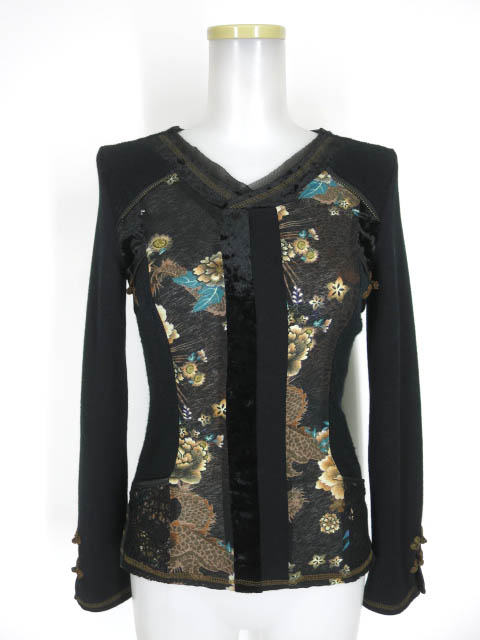 Ozz On hikozoh 和柄切替長袖ニットプルオーバー