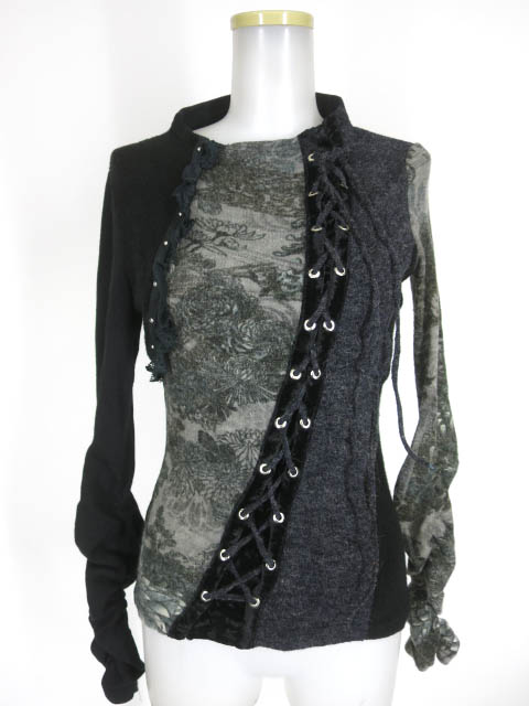 Ozz On 和柄ニット切替長袖プルオーバー