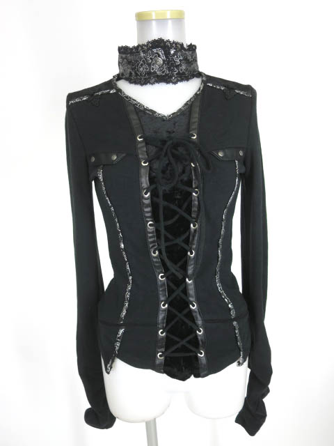 OZZ ONESTE 編み上げデザイン チャイナ長袖ニットプルオーバー