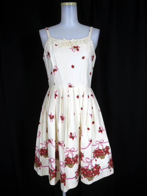 Emily Temple cute ストロベリーバスケットプリントノースリーブワンピース