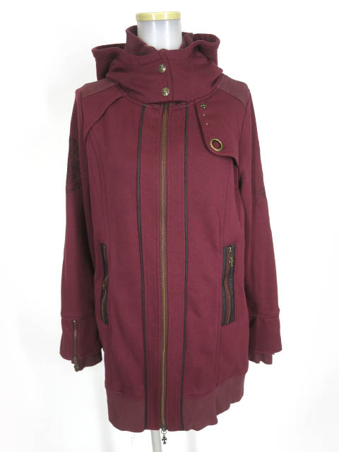 Ozz Croce フード付きジップアップロング丈スウェットブルゾン